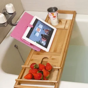 Bamboo Tray Table Bathtub Caddy Tray Over the Tub Shelf