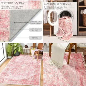 3x5 Feet Washable Bohemian Pink Area Rug
